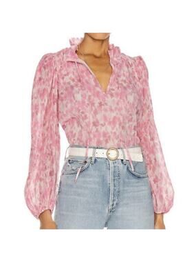 Ganni Pleated Blouse Pink Floral